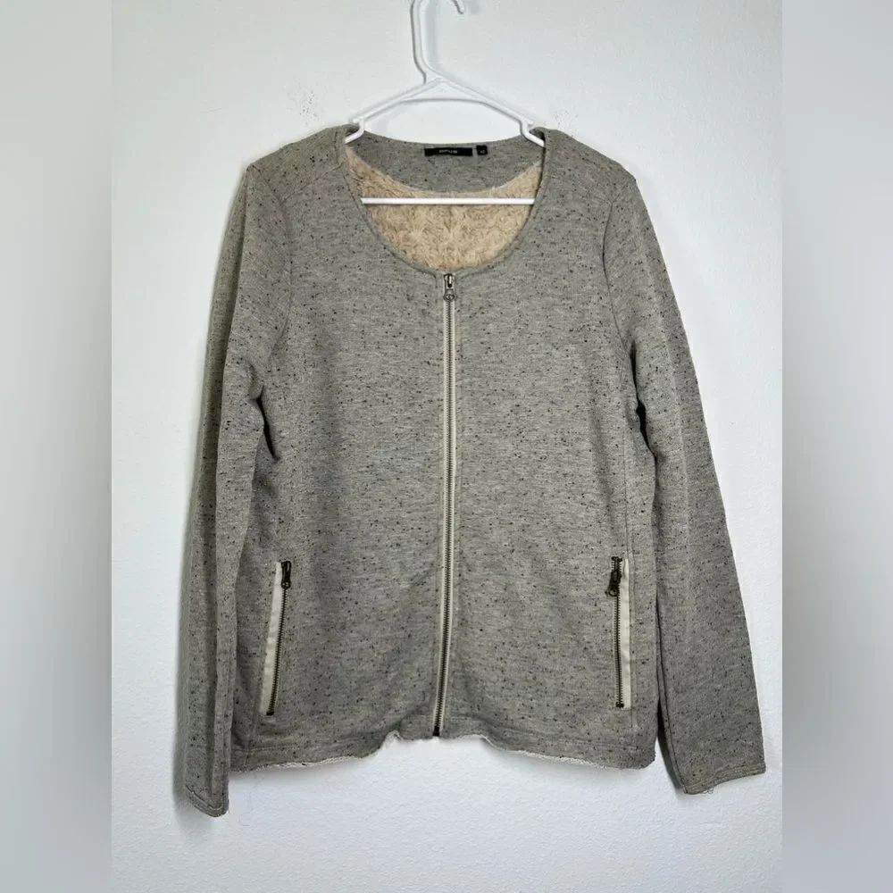 OPUS NWOT Ribbed Soft Cotton Stretch Racer Zip Up Jacket Size M/ 42 EU Faux Fur